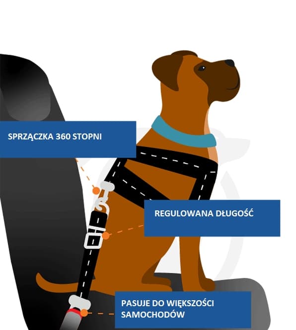 Smycz do auta czarna 65 cm