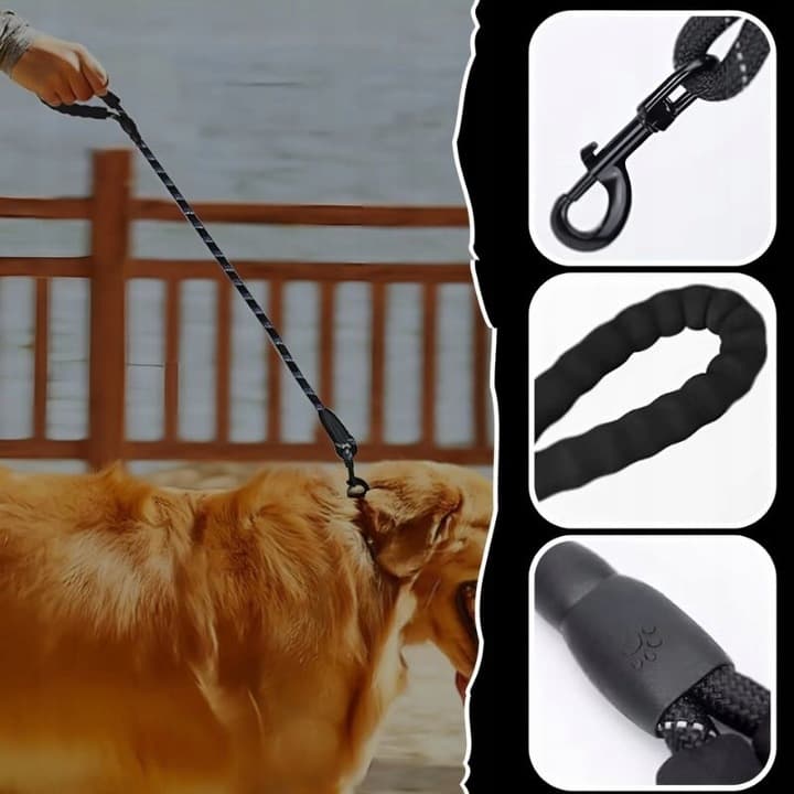 Smycz czarna odblaskowa dla psa