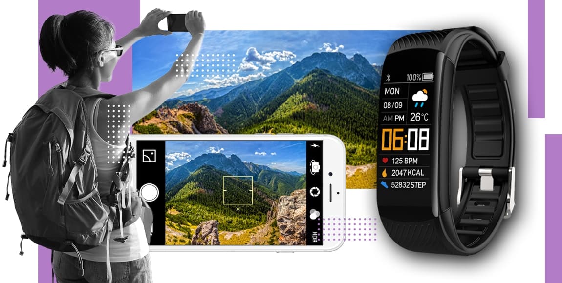 Smartwatch GIEWONT Czarno Jasnofioletowy 2 Paski GW200-8