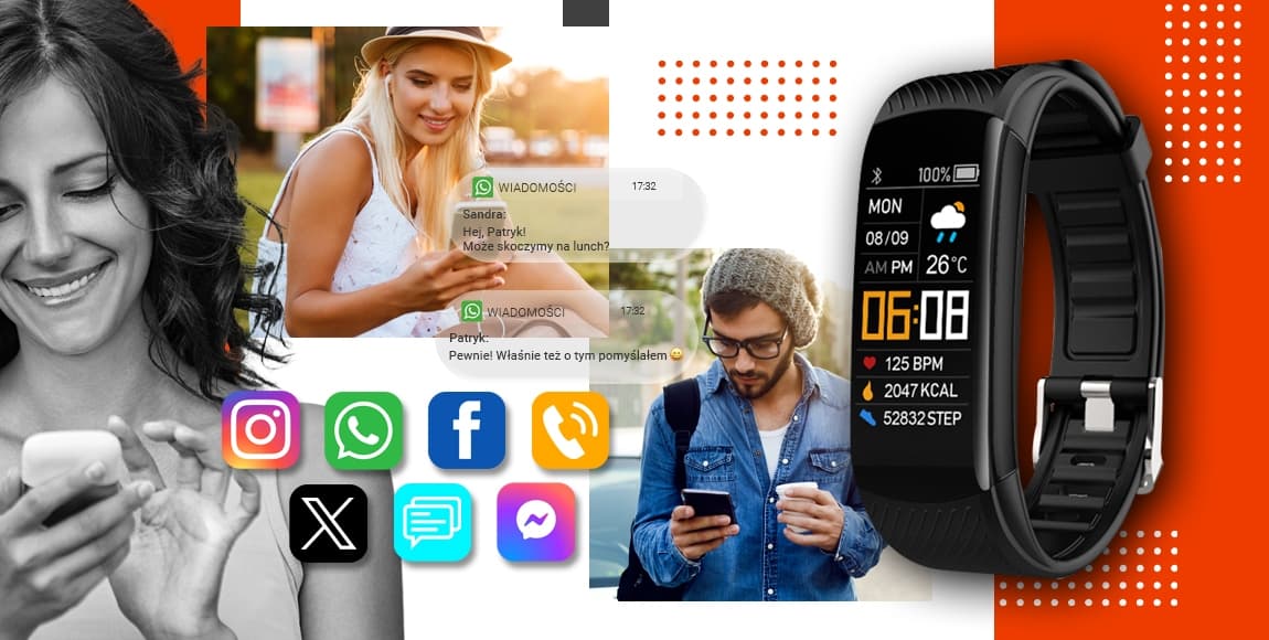 Smartwatch GIEWONT Czarno Pomarańczowy 2 Paski GW200-9