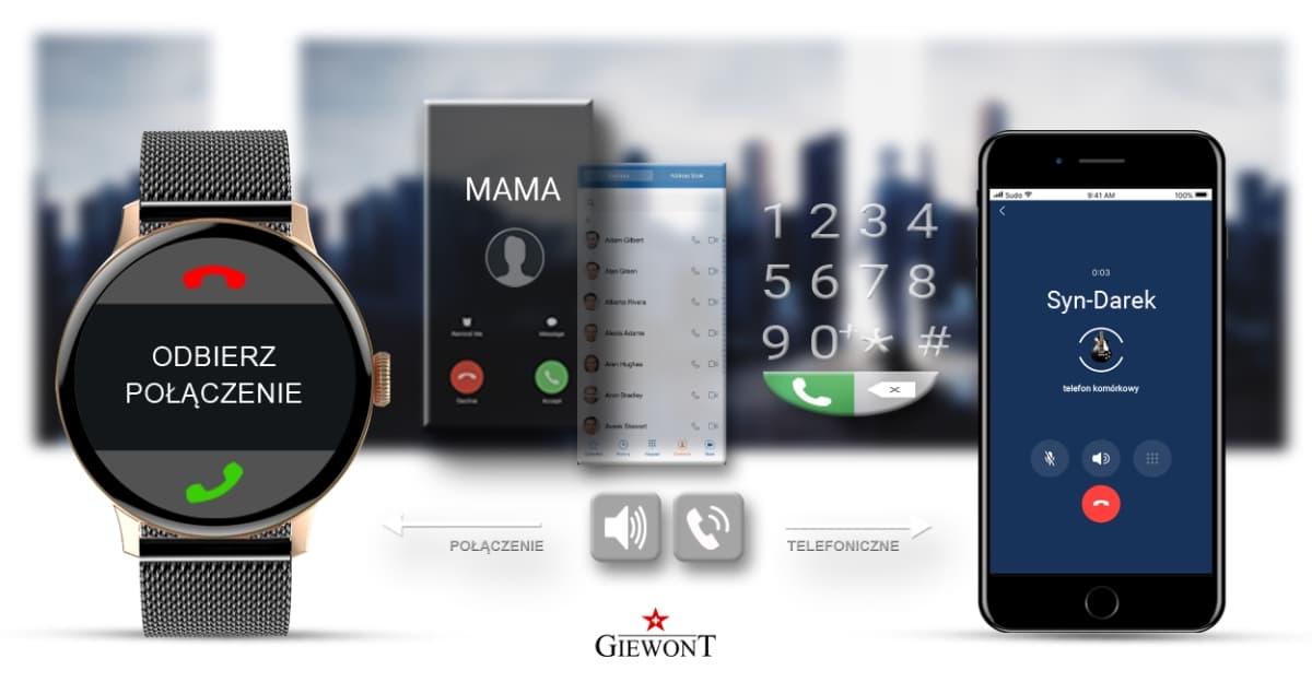 Smartwatch Damski GIEWONT Różowe Złoto Czarny GW330-4