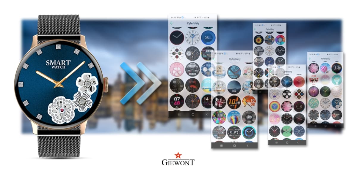 Smartwatch Damski GIEWONT Różowe Złoto Czarny GW330-4