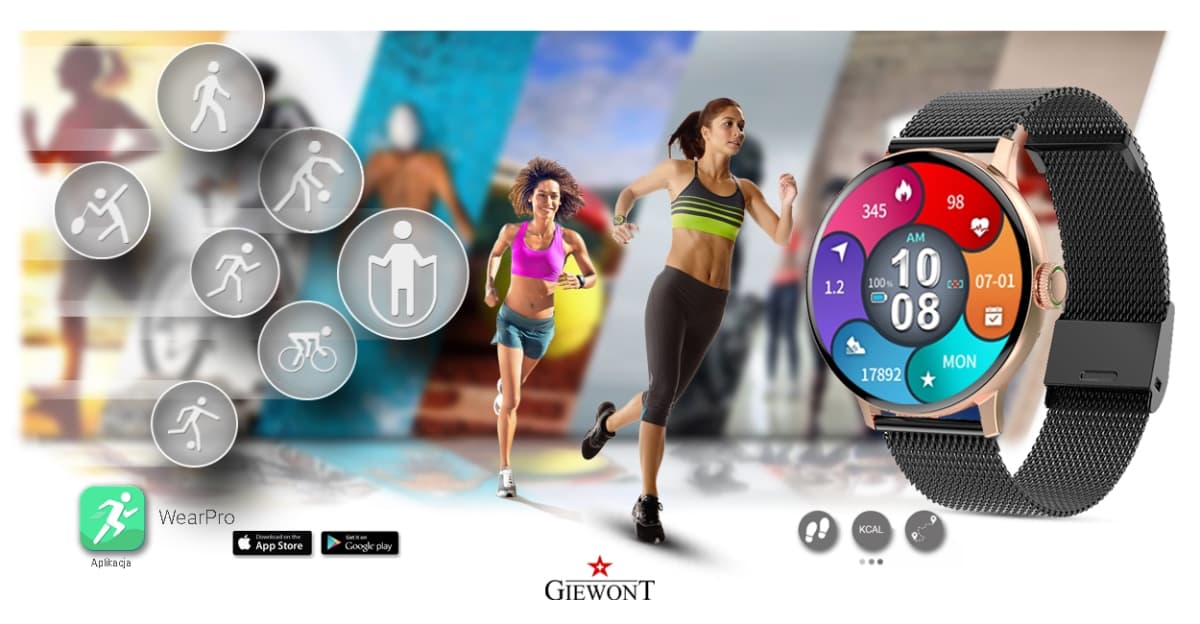 Smartwatch Damski GIEWONT Różowe Złoto Czarny GW330-4