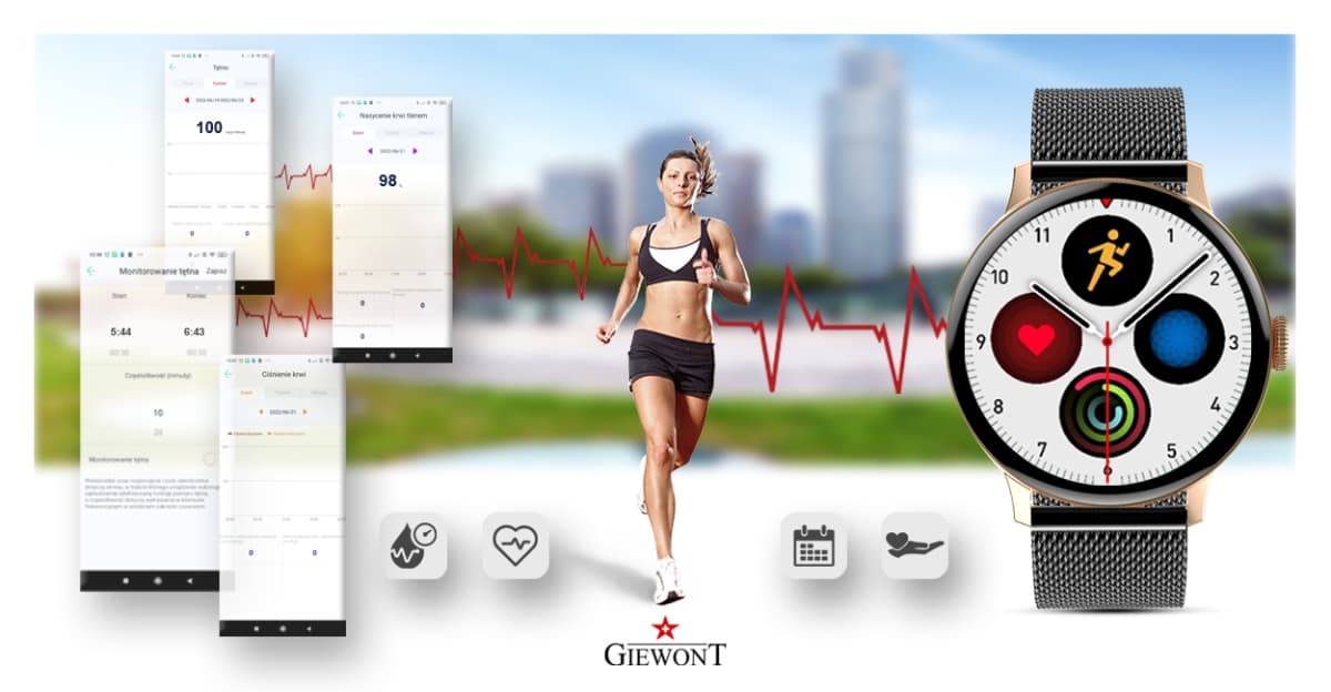 Smartwatch Damski GIEWONT Różowe Złoto Czarny GW330-4