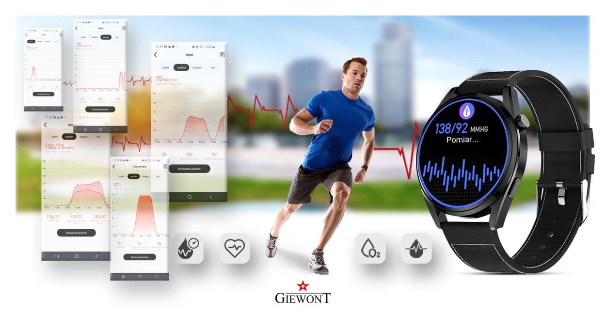 Smartwatch GIEWONT Vertex SmartCall GW450-2 Carbon/Carbon Leather