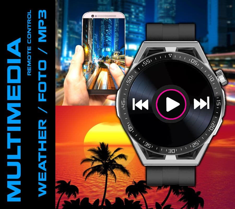 Smartwatch  Rubicon RNCE88-1 Czarny- Czarny Pasek Silikonowy + Czarny Pasek Skórzany