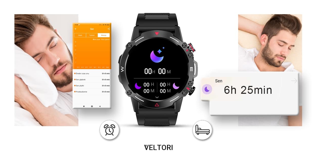 Smartwatch VELTORI VT110-1 Czarny Pasek Silikonowy