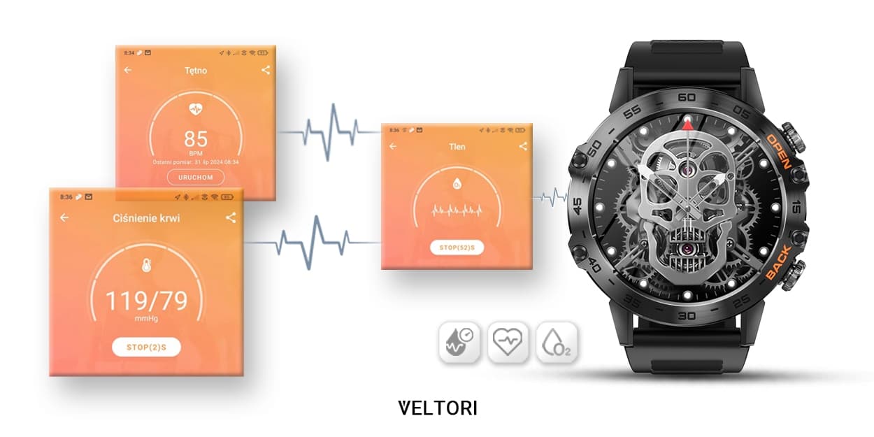 Smartwatch VELTORI VT120-1 Czarny Pasek Silikonowy