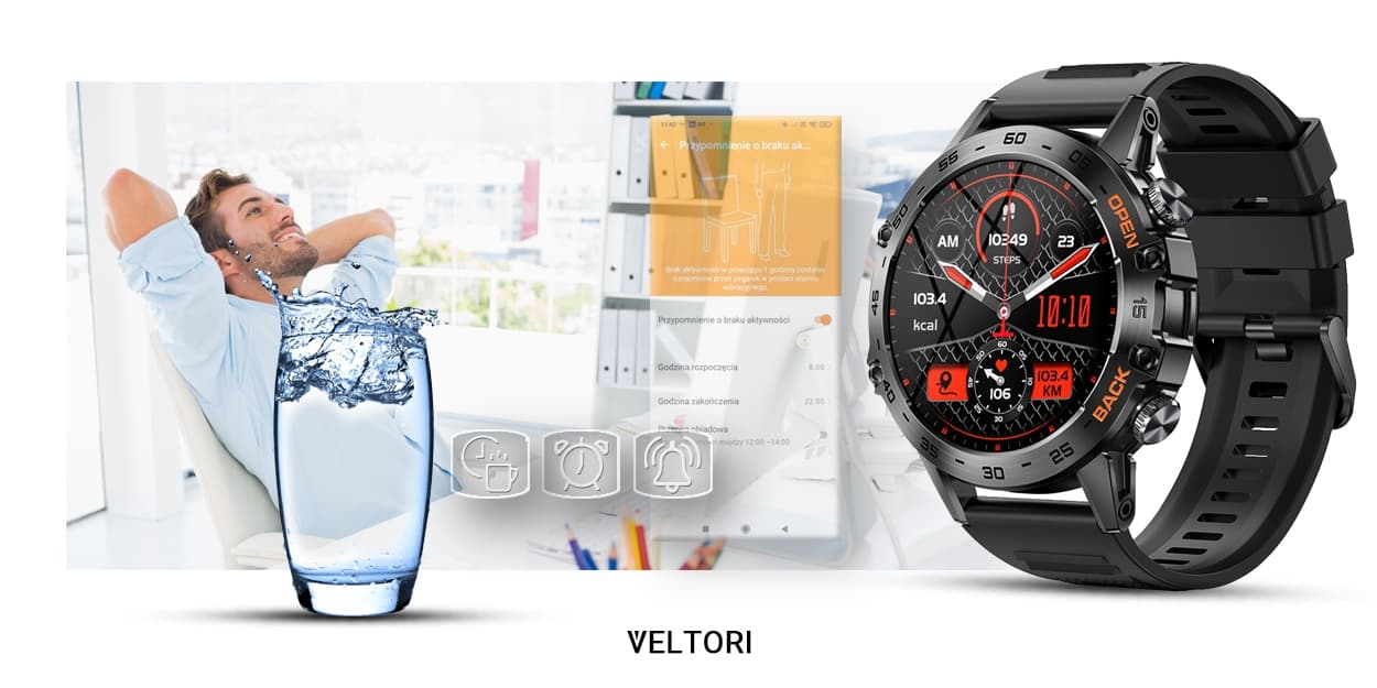 Smartwatch VELTORI VT120-1 Czarny Pasek Silikonowy