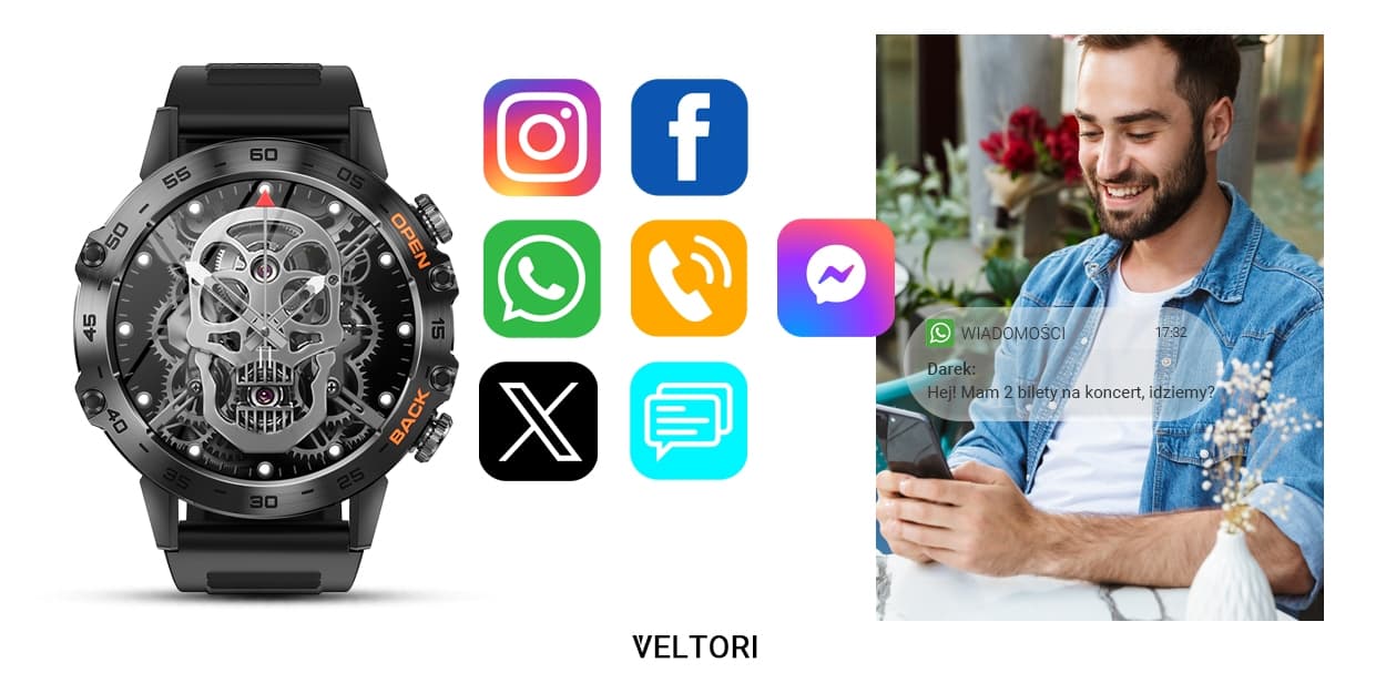 Smartwatch VELTORI VT120-1 Czarny Pasek Silikonowy