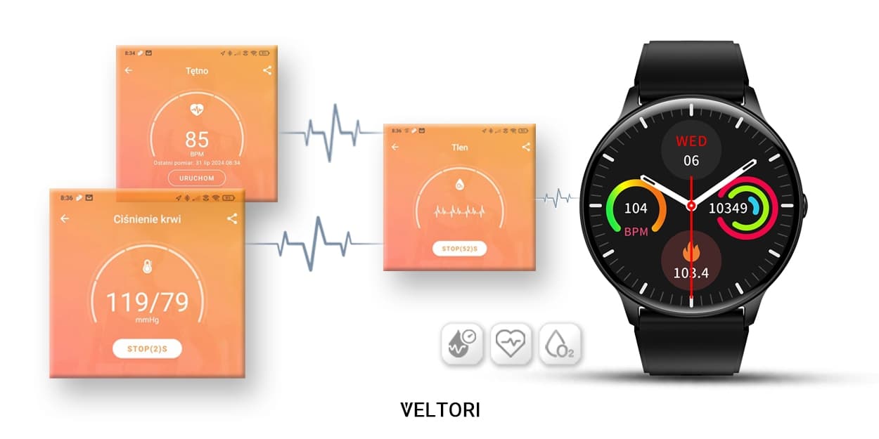 Smartwatch VELTORI VT160-1 Czarny Pasek Silikonowy