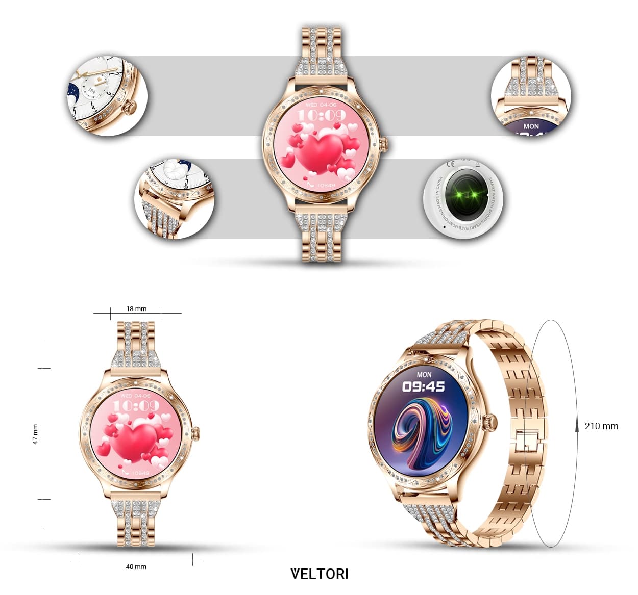 Smartwatch Damski VELTORI VT350-1 Bransoleta Różowe Złoto