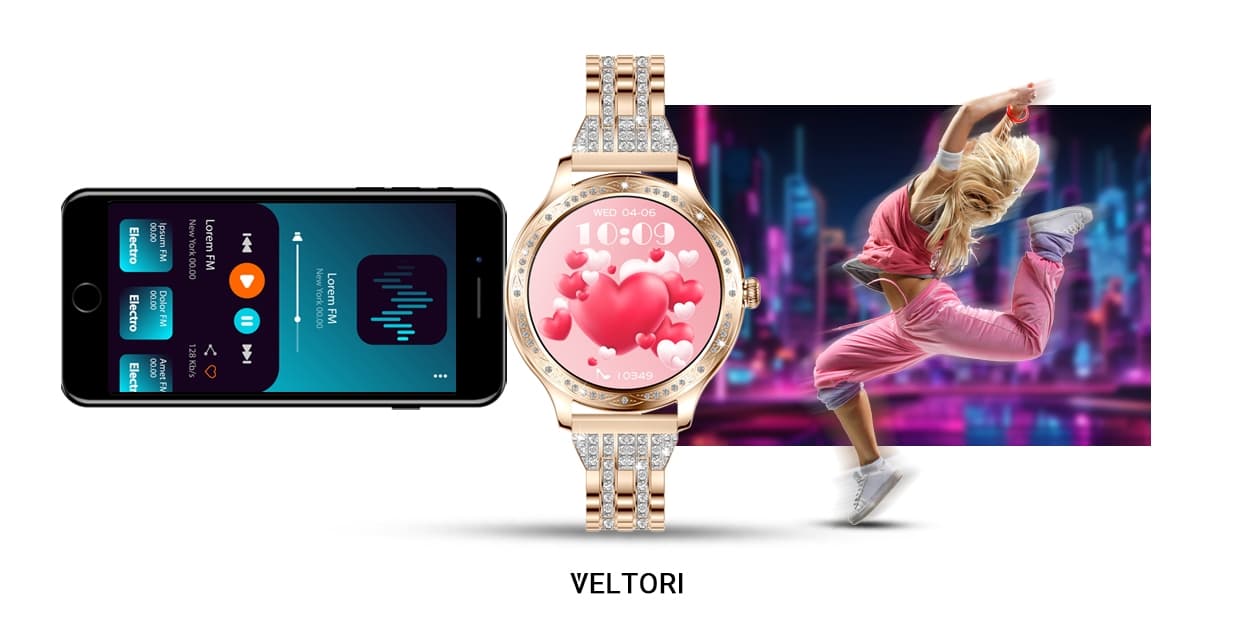 Smartwatch Damski VELTORI VT350-1 Bransoleta Różowe Złoto