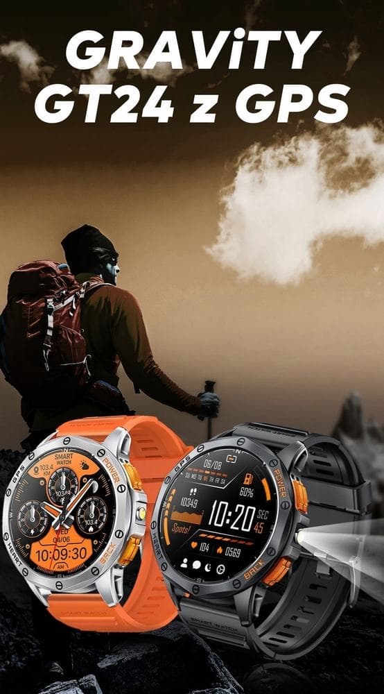 Smartwatch Męski GRAVITY GPS GT24-1 Czarny Pasek Silikonowy + Granatowy Pasek Silikonowy