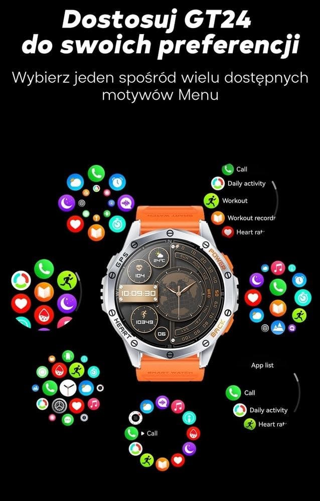 Smartwatch Męski GRAVITY GPS GT24-1 Czarny Pasek Silikonowy + Granatowy Pasek Silikonowy