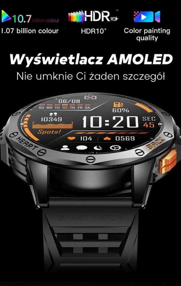 Smartwatch Męski GRAVITY GPS GT24-2 Czarny Pasek Silikonowy + Biały Pasek Silikonowy