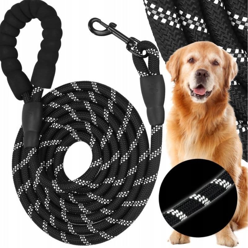 Smycz czarna odblaskowa dla psa